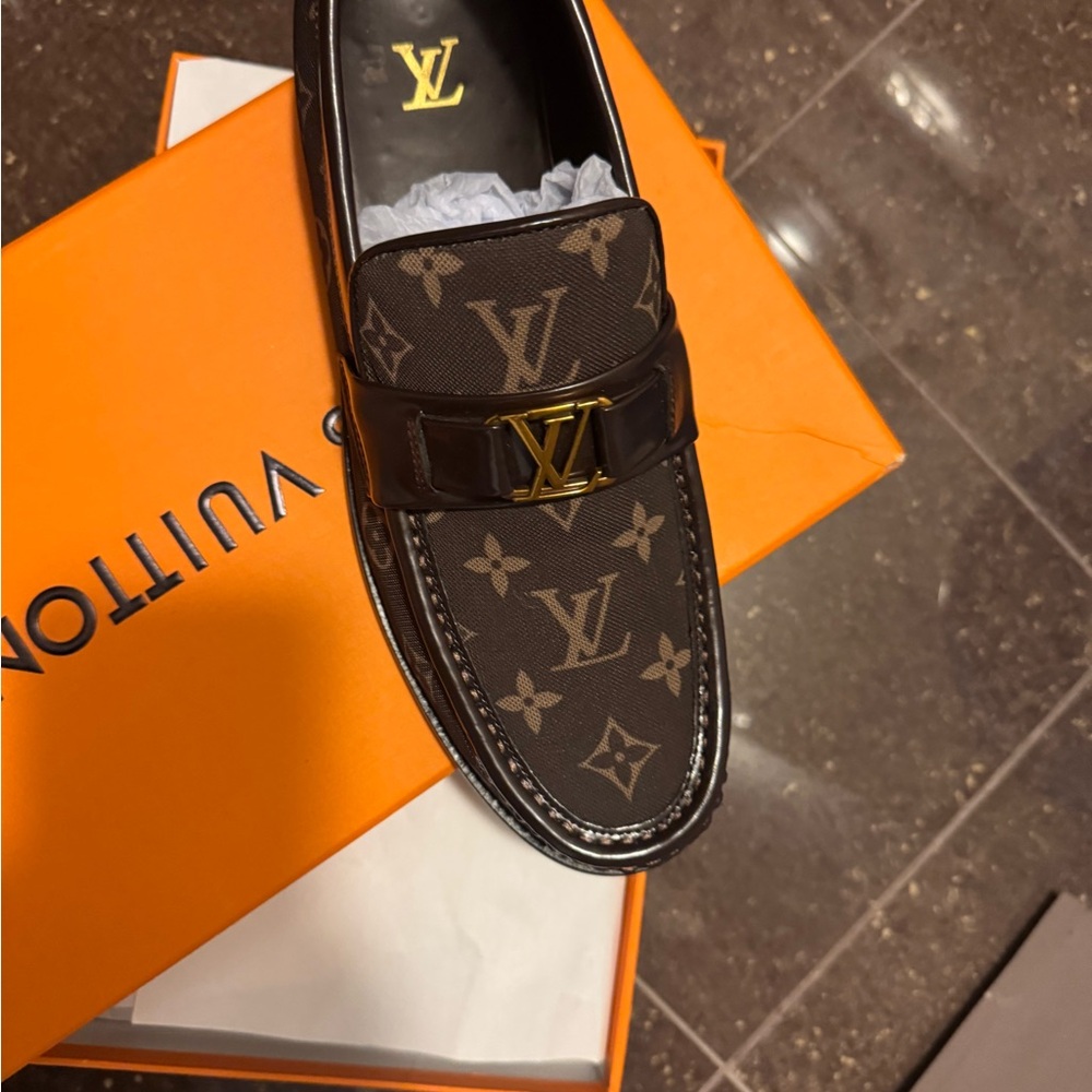 Louis Vuitton Men's Black and Brown Monogram Loafers